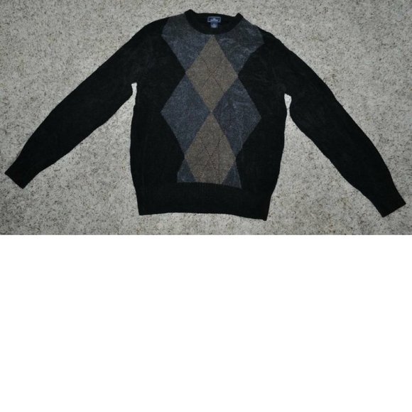 Mens Chenille Sweater Dockers Black Small Houndstooth Acrylic Crew Long Sleeves - Picture 1 of 3